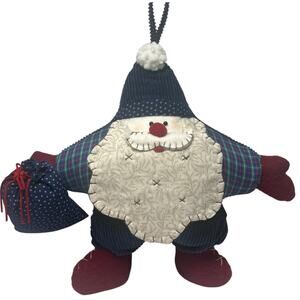 Vtg Handmade Quilted Santa Pillow Embroidered Country Christmas Decor Folk‎ Art